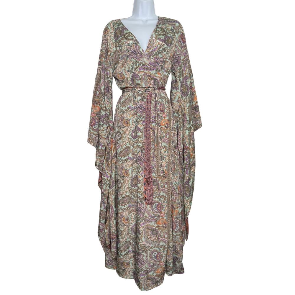 Earthbound Goddess Reversible Wrap Maxi Dress SMALL Boho Salmon Colorway